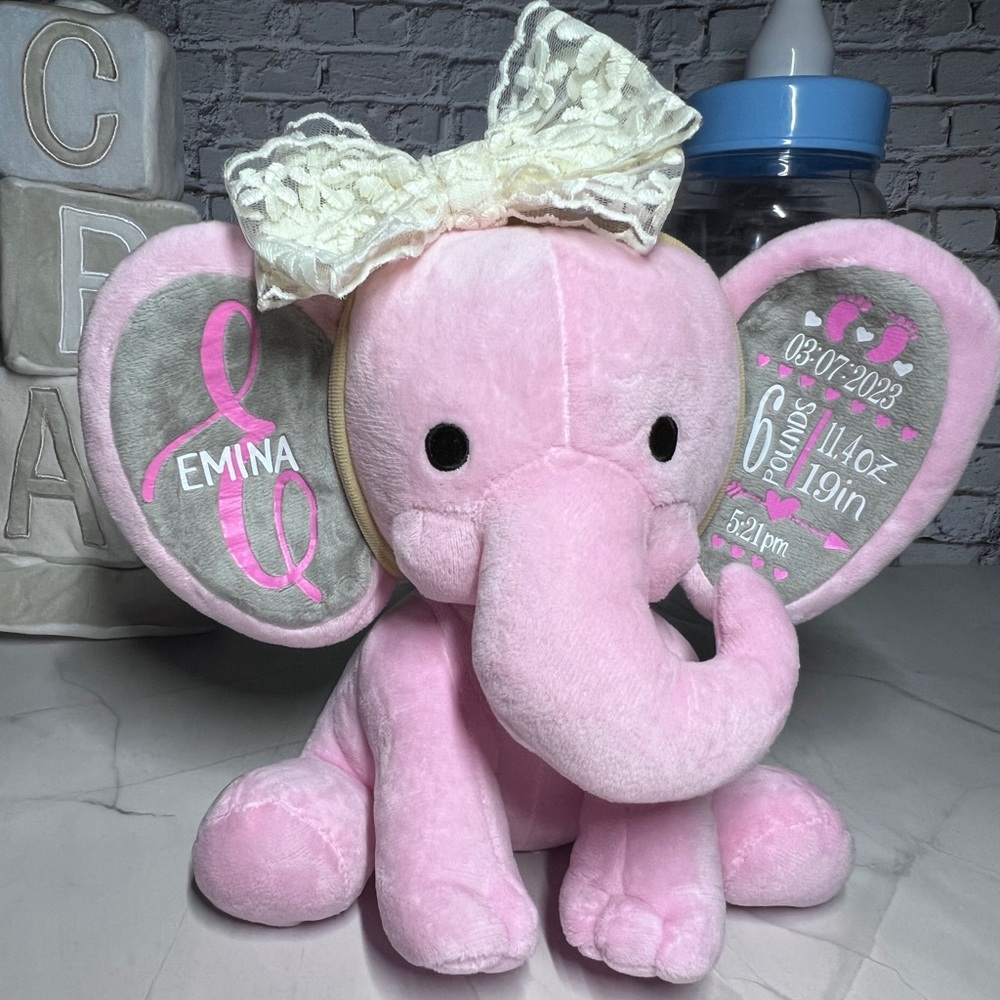 personalized birth announcement elephant plush stuffed animal birth stats